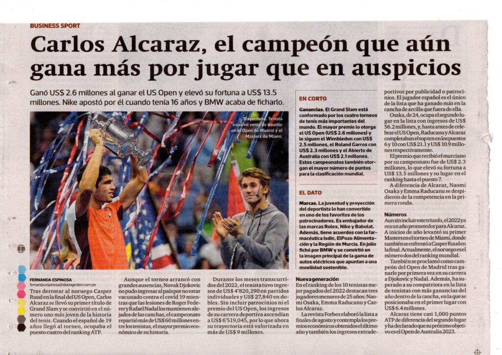 Carlos Alcaraz, el campeón que aún gana más por jugar que en auspicios